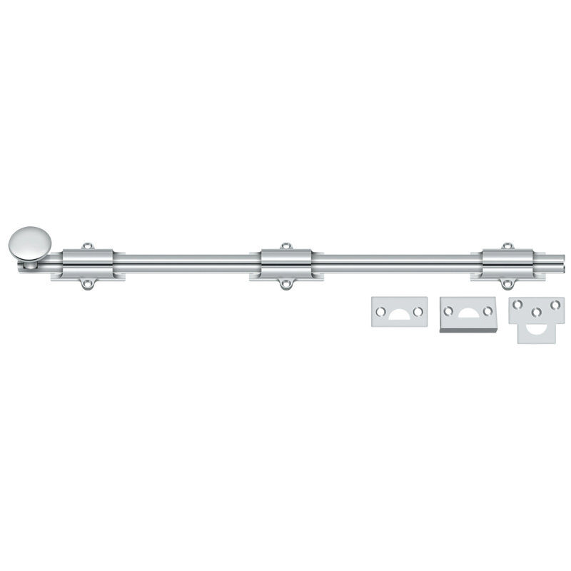 Boulon de surface 18 po Deltana 18SB26; robuste; finition chrome brillant, Chrome poli, H 1,875 po x l 18,5 po x P 1,25 po