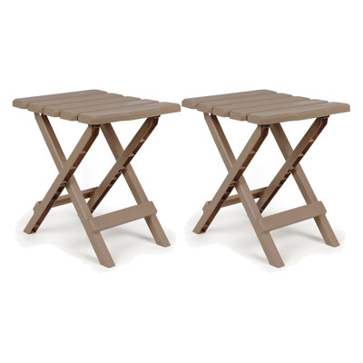 Ebern Designs Adirondack Portable Camping Plastic Folding Side Table, 2 Pack, Taupe