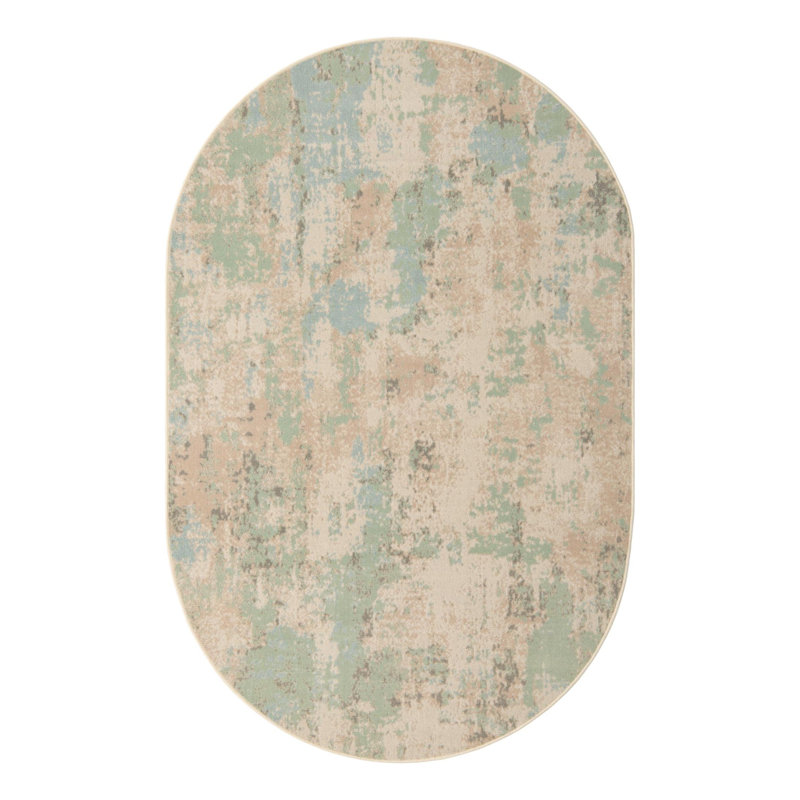 Brown/Teal Area Rug, Oval 5' x 8'