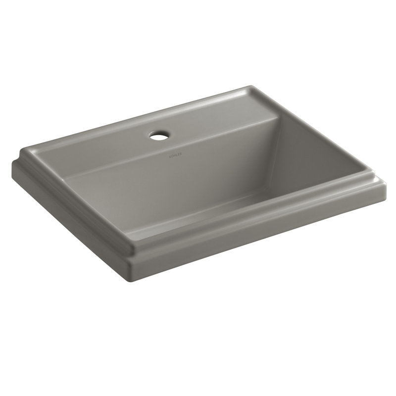 Tresham Ceramic Rectangular Drop-In Bathroom Sink with Overflow, Cashmere, Single