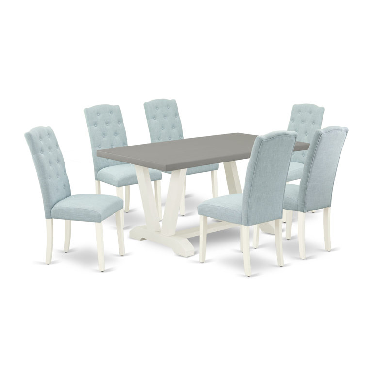 Table de salle à manger rectangulaire en bois massif 7 pièces avec 6 chaises et dossier en treillis