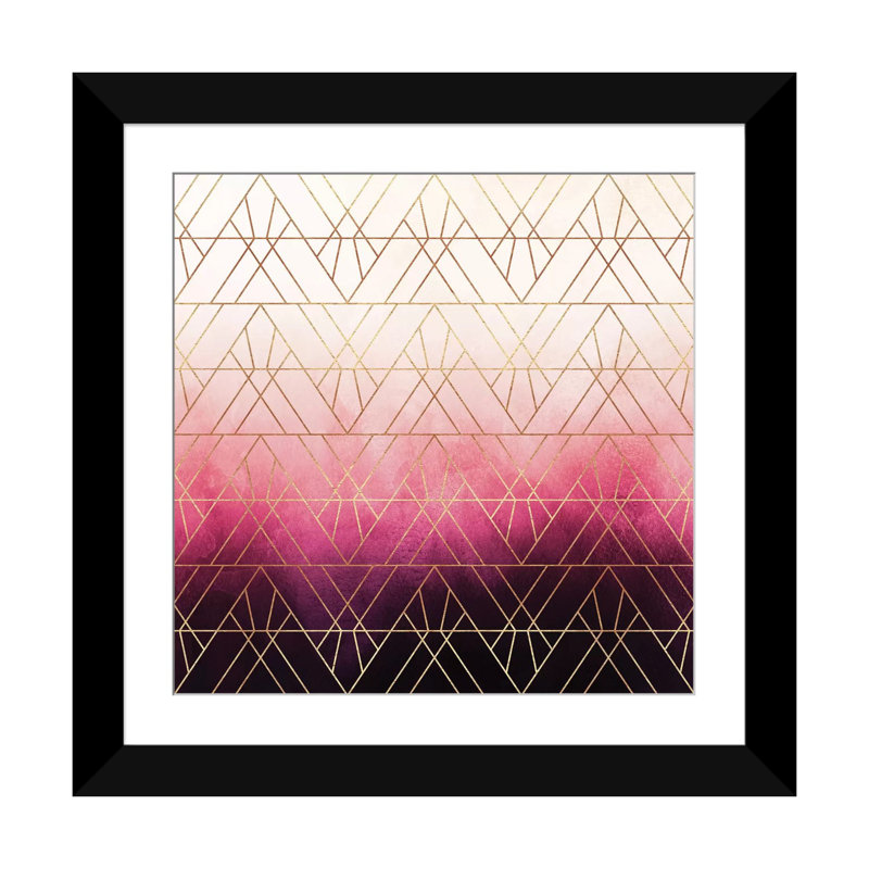 «Art Deco Triangle Ombre», impression sur toile, H 16 po x l 16 po x P 1 po, Papier d'art encadré noir, Blanc