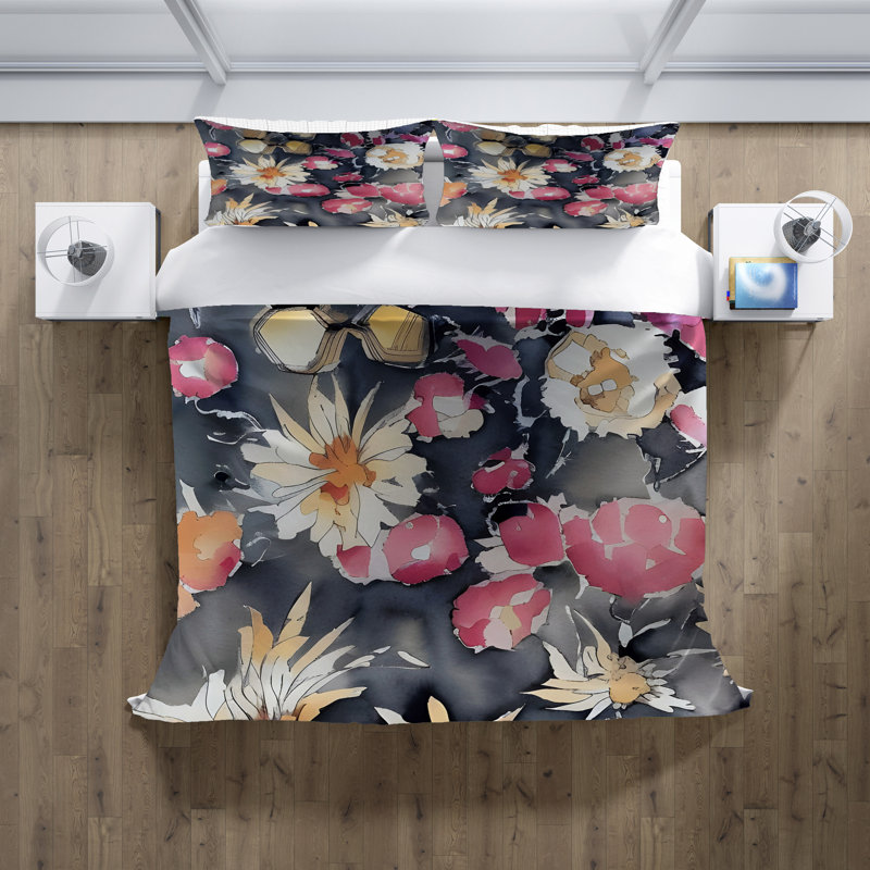 Polyester Floral Duvet Cover, Queen Duvet Cover + 2 Queen Shams