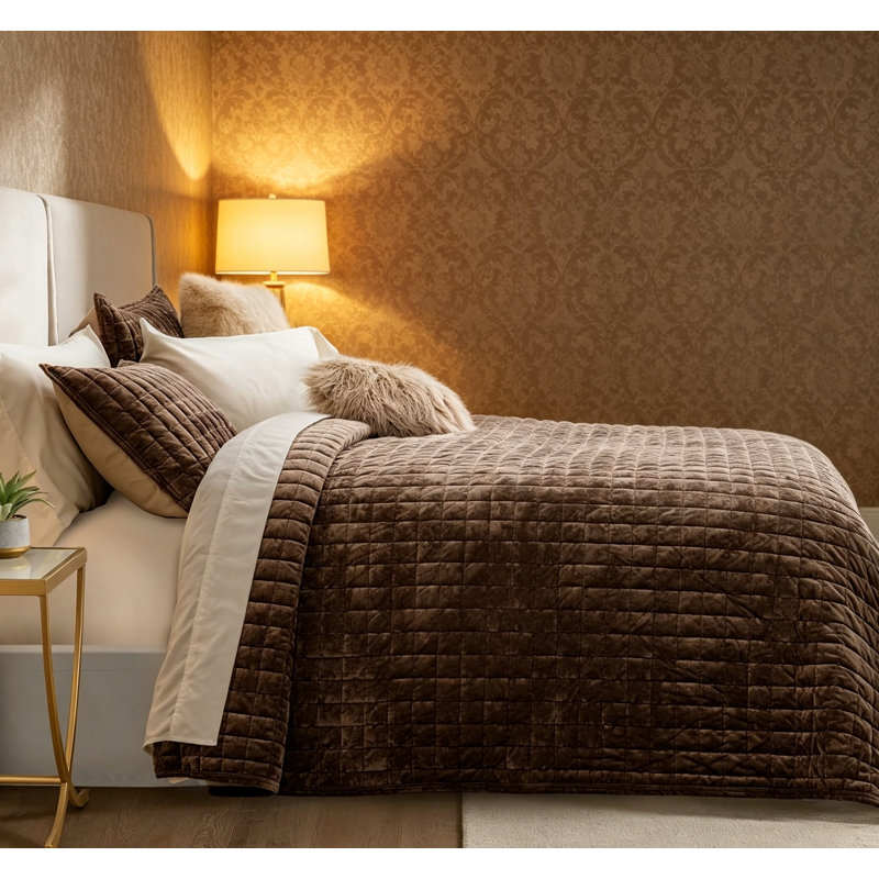 Ensemble de courtepointe en velours de très grande taille, couvre-lit matelassé toutes saisons avec 2 taies décoratives assorties
