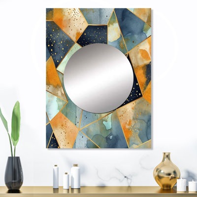 Formes de marbre asymétriques Yand Blue Yellow - grand miroir géométrique, miroir mural décoratif moderne, impression d'art en métal
