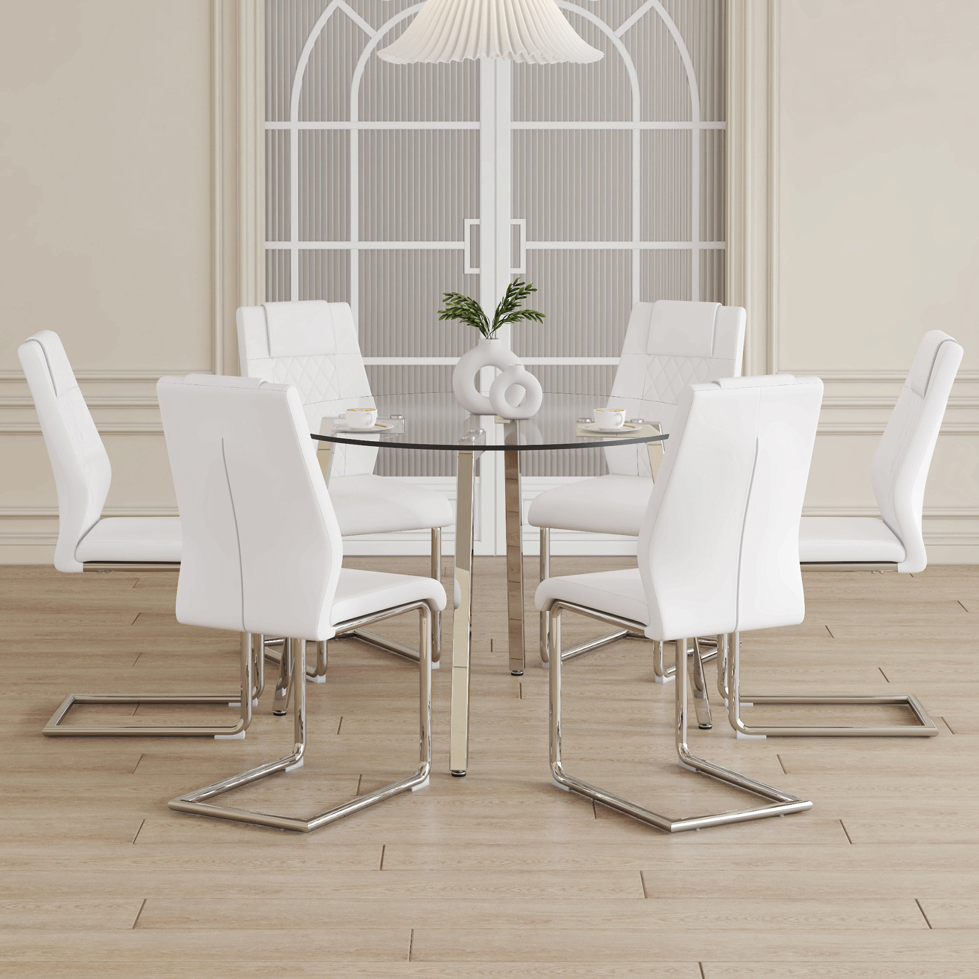 Ivy Bronx Table And Chair Set. A Modern Minimalist Style Round Clear ...
