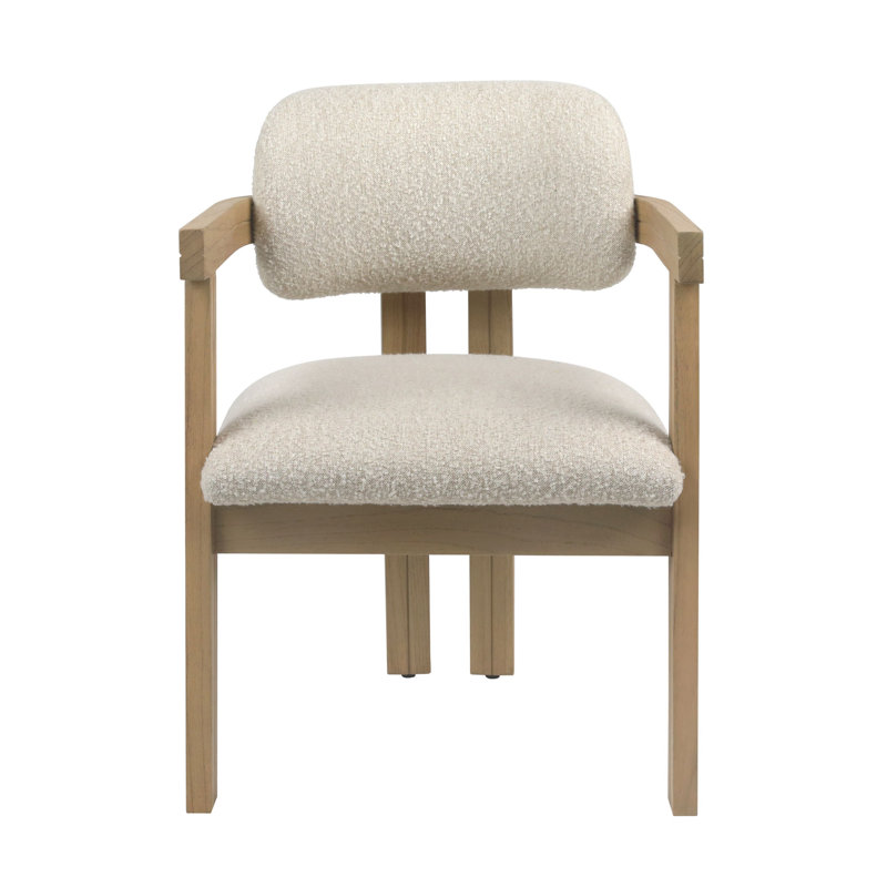 Nathaniel Polyester Blend Upholstered Dining Chair, Off-White Boucle/Natural