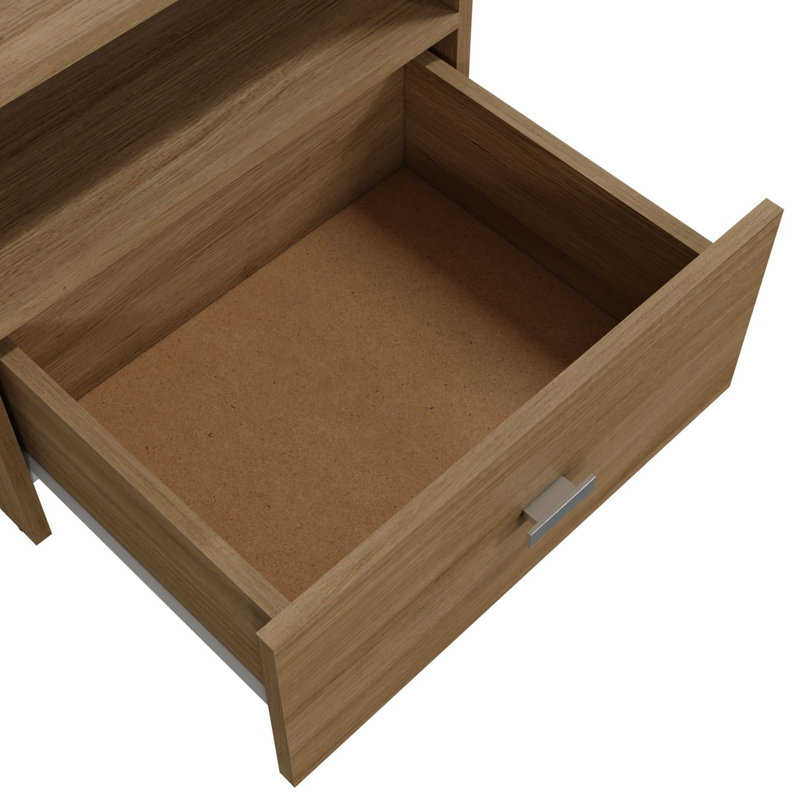 Chambre à coucher Zen KAPPA - Lit plateforme avec table de chevet (1) - Assemblage facile, aucun sommier requis, Brun