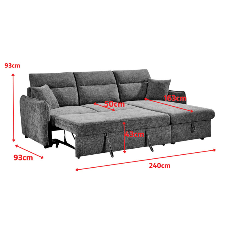 4 Seater Sofa Bed, Right Hand Facing, Green