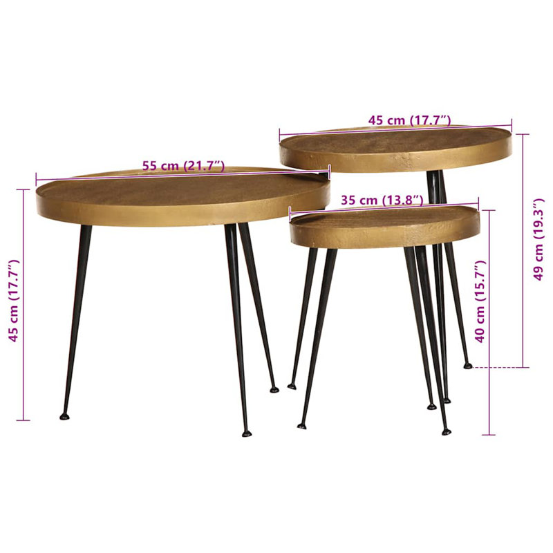 Coffee Table 3 Pcs Engineered Wood, Golden