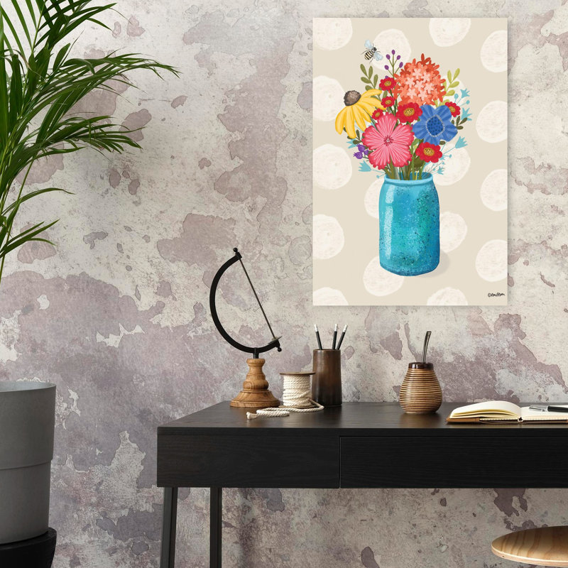 Art arc-en-ciel abstrait dans un vase bleu, paysage contemporain, H 24 po x l 16 po