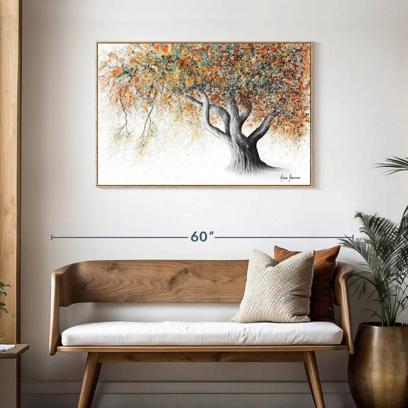 Arbre d'automne rouillé, Cadre flottant en bois naturel, 43 po x 29 po
