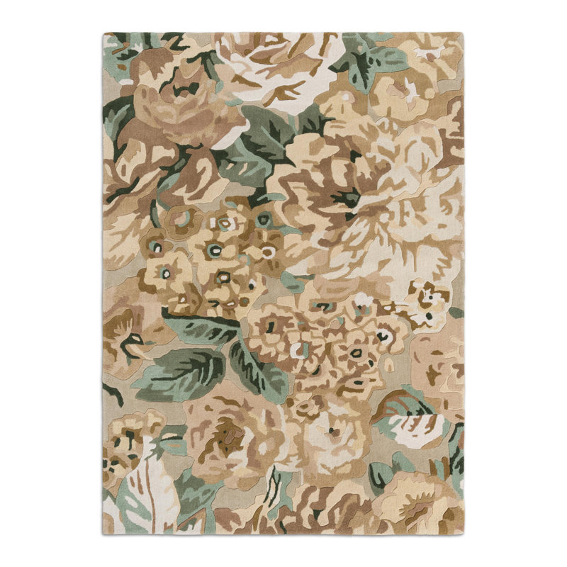 Hand Tufted Wool Floral Area Rug in Birch, Rectangle 5'7" x 7'10"