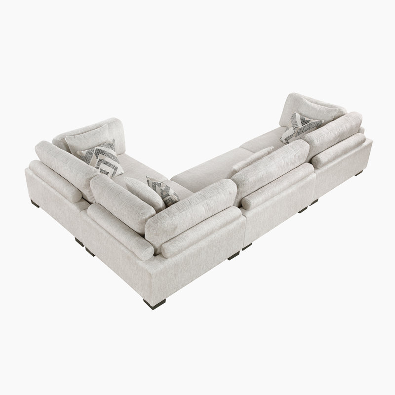 Brinsley 5-Piece Corduroy Modular Sectional with Pillows, L-Shape, Beige, 34.5" H x 135" W x 90" D
