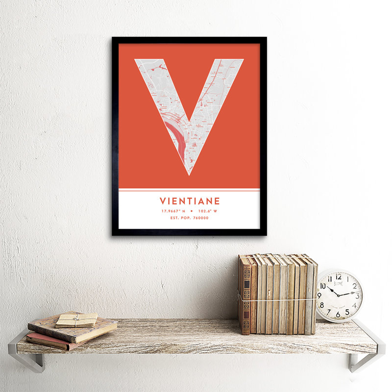 Vientiane City Map Vientiane Orange - Single Picture Frame Print