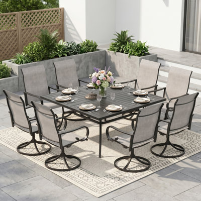 Ensemble repas pour 8 personnes avec chaises pivotantes à 360 ° en polyester enduit de PVC