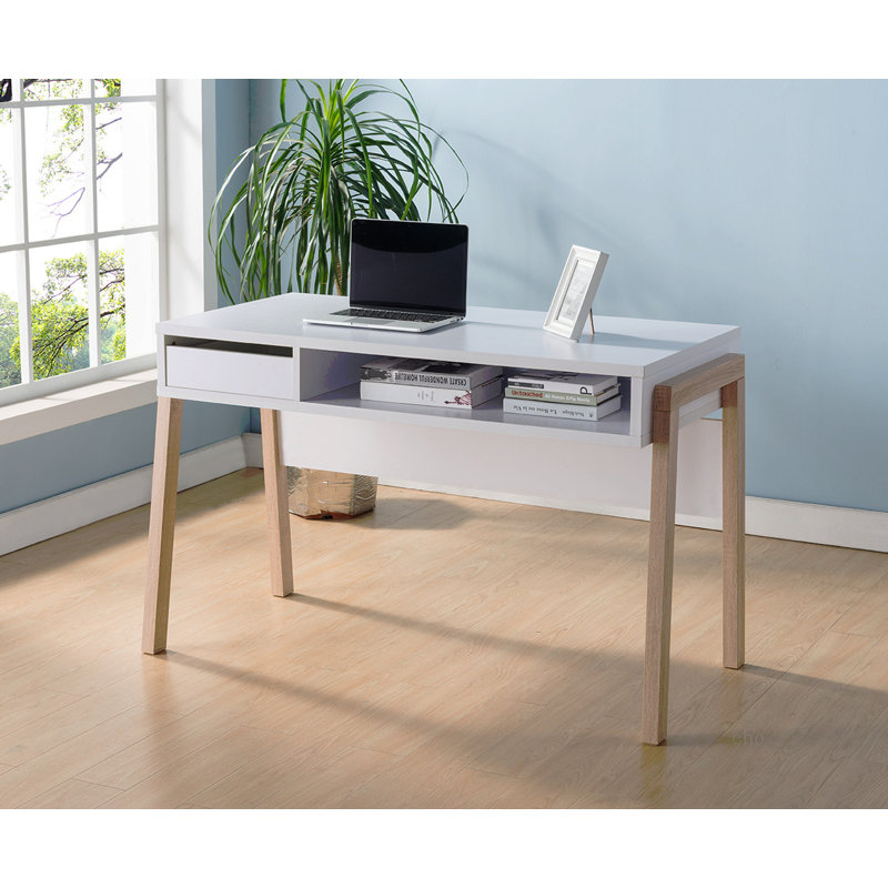 Bureau, bureau d'ordinateur avec étagère de rangement cachée, tiroir et prise USB / prise de courant