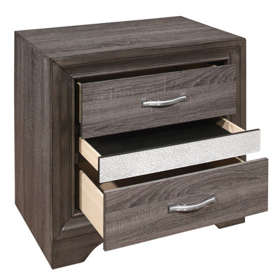 Table de chevet moderne avec boîte à bijoux dissimulée - paillettes grises et argentées, 3 tiroirs, sans assemblage, meubles de chambre à coucher glamour 26 po x 16,5 po x 26 po, support caché, assemblage requis