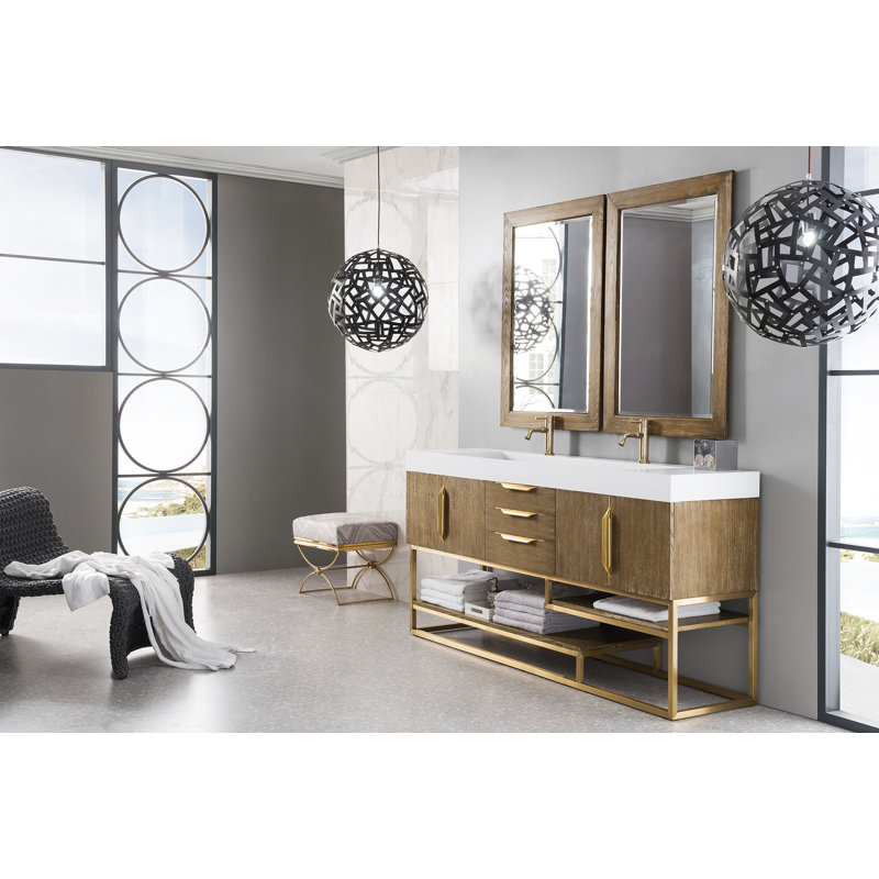 Keven 72'' W Single Vanity, Latte Oak, Dusk Gray, Radiant Gold