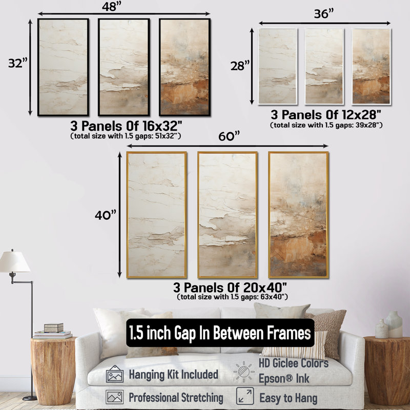 «Beige and Brown Paint Fusion», ensemble d'art mural abstrait sur toile, H 28 po x l 36 po x P 1 po, Cadre flottant noir