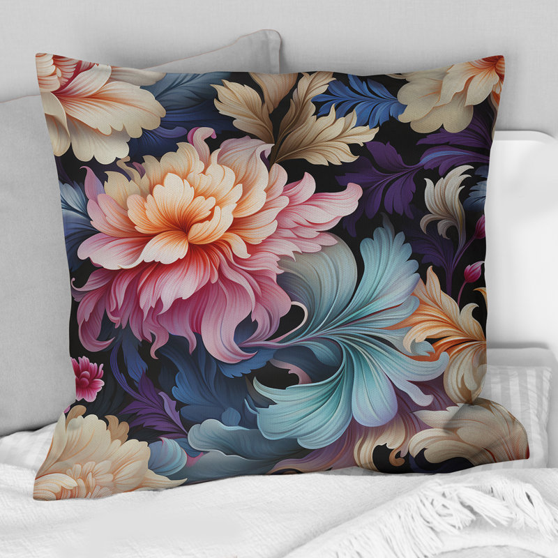 Coussin décoratif en polyester à motif cachemire bleu et rose, H 18 po x l 18 po