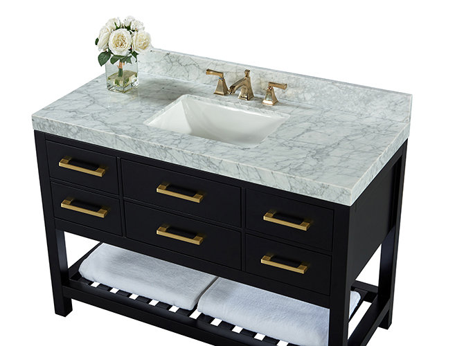 Elizabeth 48'' W Single Vanity, Carrara White, Gold, Black Onyx