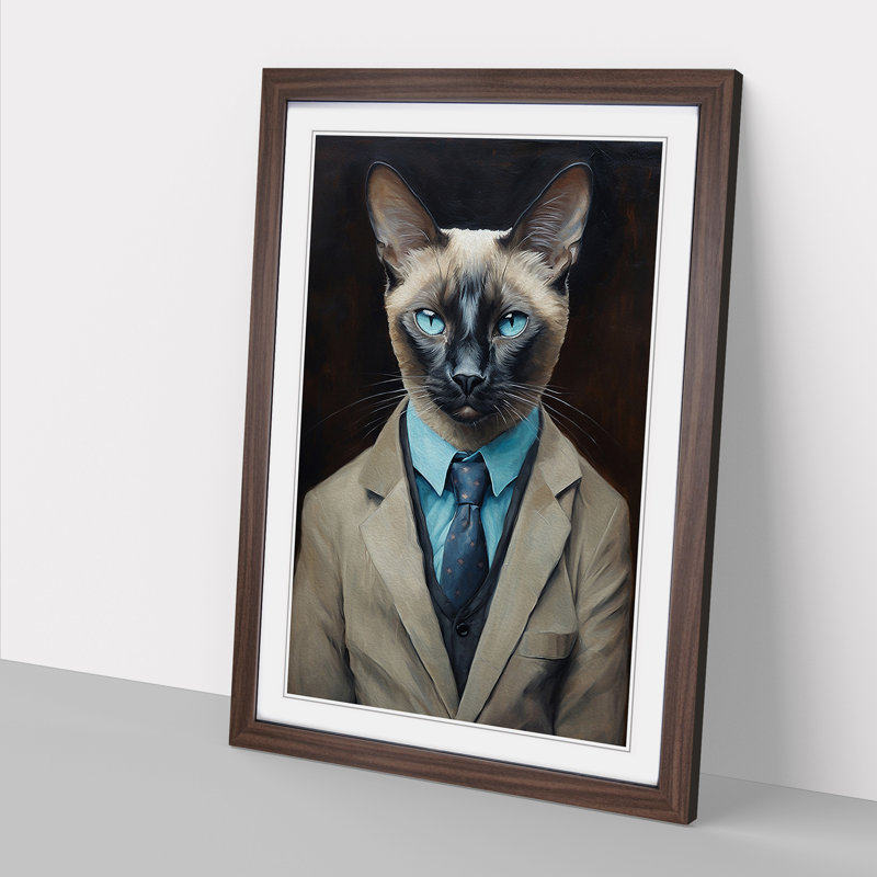Siamese Cat in a Suit Painting No.2 - Framed Print, Walnut, 46cm H x 34cm W x 2cm D