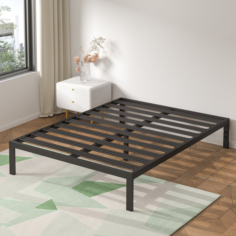 Witherington 14'' Heavy Duty Bed Frame, Noise Free, Strengthen Frame & Slats, Black, California King