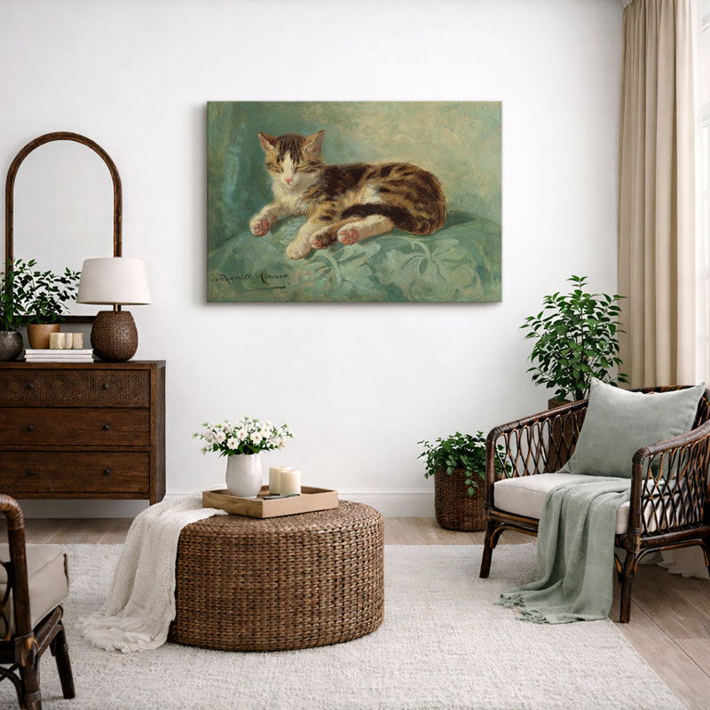 Illustration rétro de chaton endormi, images de chambre de bébé, impression sur toile encadrée, impression numérique.