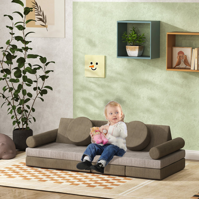 Canapé modulaire pour enfants, canapé pour enfants 12 pièces pour la salle de jeux, canapé convertible pour garçons et filles, kaki