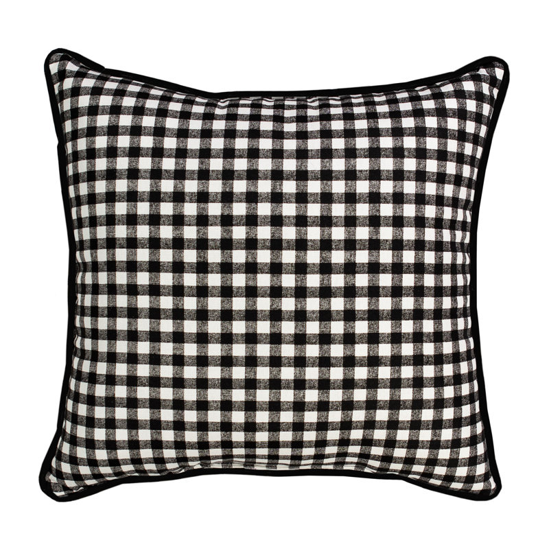 Black and White Checkered Cotton Square Throw Pillow