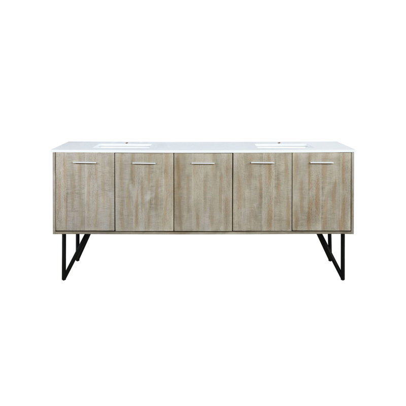Fairfield Rustic Acacia Single Bath Vanity, White Quartz, 80"