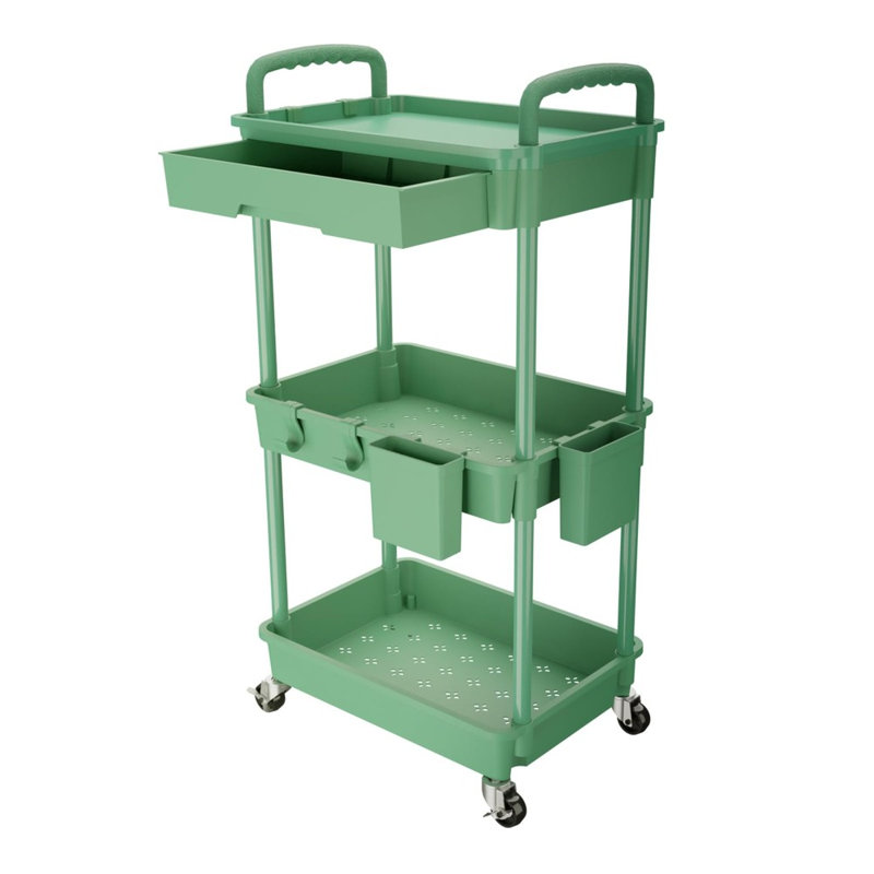 3‑Tier Utility Rolling Cart With Drawer, Mobile Storage Trolley On Wheels For Multi‑Room Household Use