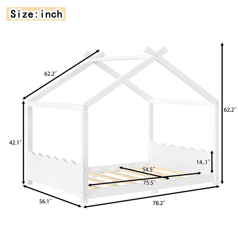 Lit pour enfant pleine grandeur avec structure en bois massif, lattes de soutien, aucun sommier nécessaire, conception ouverte, blanc