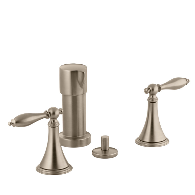 Robinet de bidet à finition verticale avec poignées leviers et poignées assorties, Or éclatant de style français