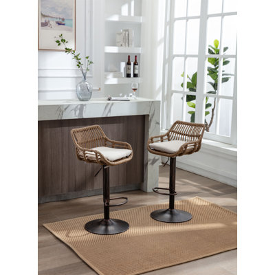 Modern Swivel Bar Stools Set Of 2 Adjustable Counter Height Chairs With Footrest For Kitchen, Dining Room