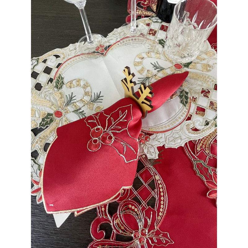 Ensemble de 4 serviettes en tissu 20 "Red Broded Holly, Rouge
