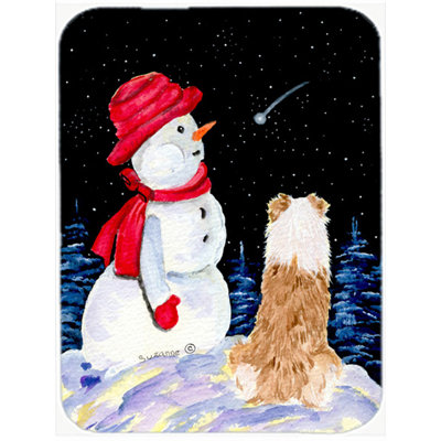 Australian Shepherd and Snowman Glass Cutting Board