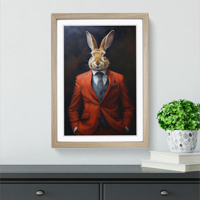 Rabbit In A Suit Painting - Single Picture Frame Print on Wood