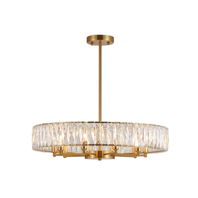 Lustre rond 10 lumières dorées avec accents de cristal