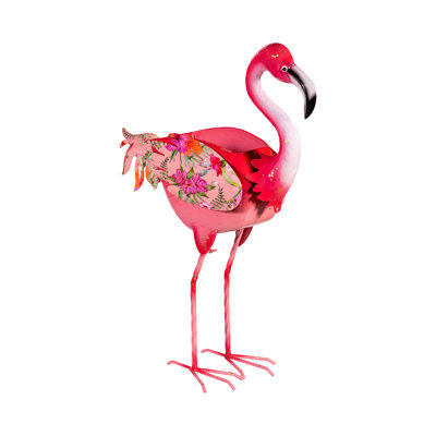 Metal Floral Flamingo Statue Planter, 24in