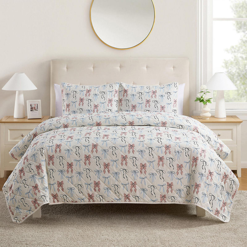 VCNY Home Multi Ribbon Pinsonic Quilt Set, Queen Quilt + 2 Standard Shams