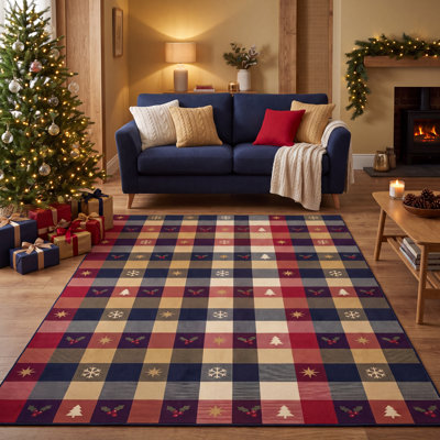 Cotton Washable Checkered Indoor / Outdoor Rug