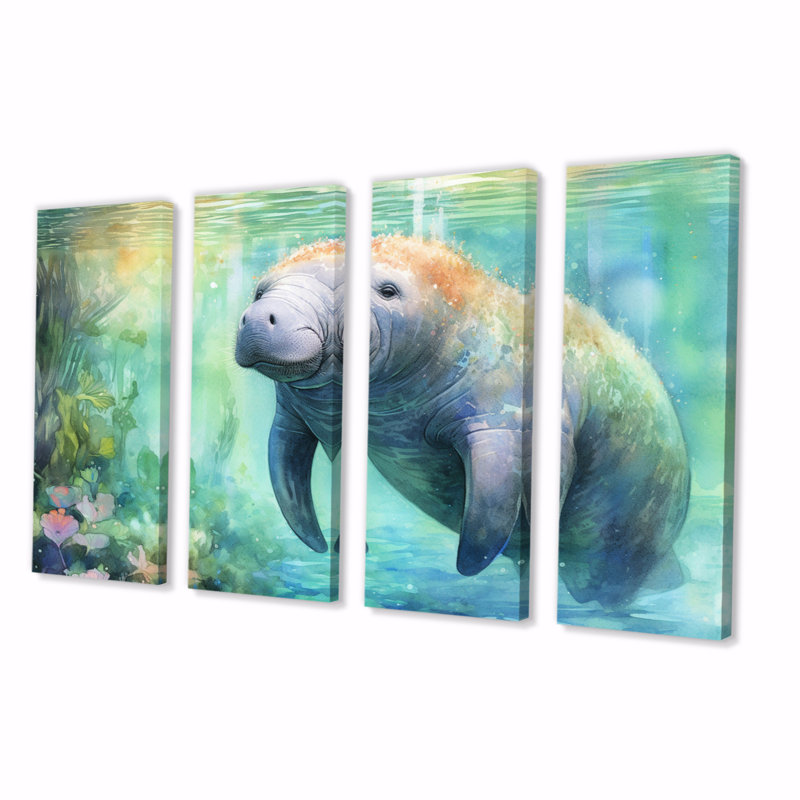 «Gentle Manatee II», reproduction sur toile - 4 panneaux