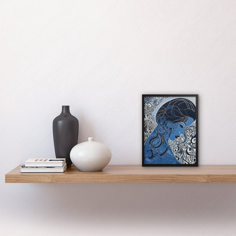 Asreiale Melancholy In Blue Woman Modern Folk Portrait - Single Picture Frame Print