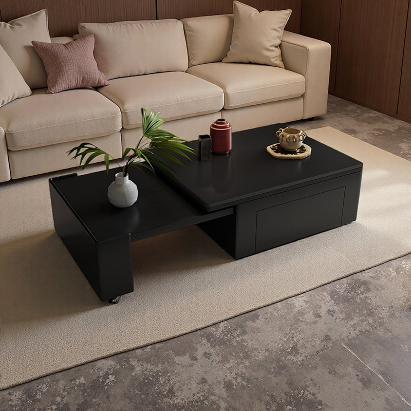 Table basse extensible cachée avec roulettes silencieuses, Noir, H 15,74 po x L 31,49 po x l 23,62 po, Noir