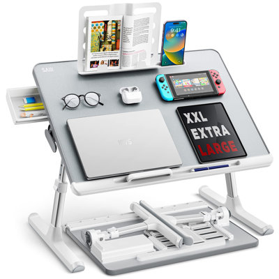 Adjustable Laptop Bed Tray Desk With Storage Drawer Angle  Height Adjustments For Eating Working Writing Gaming