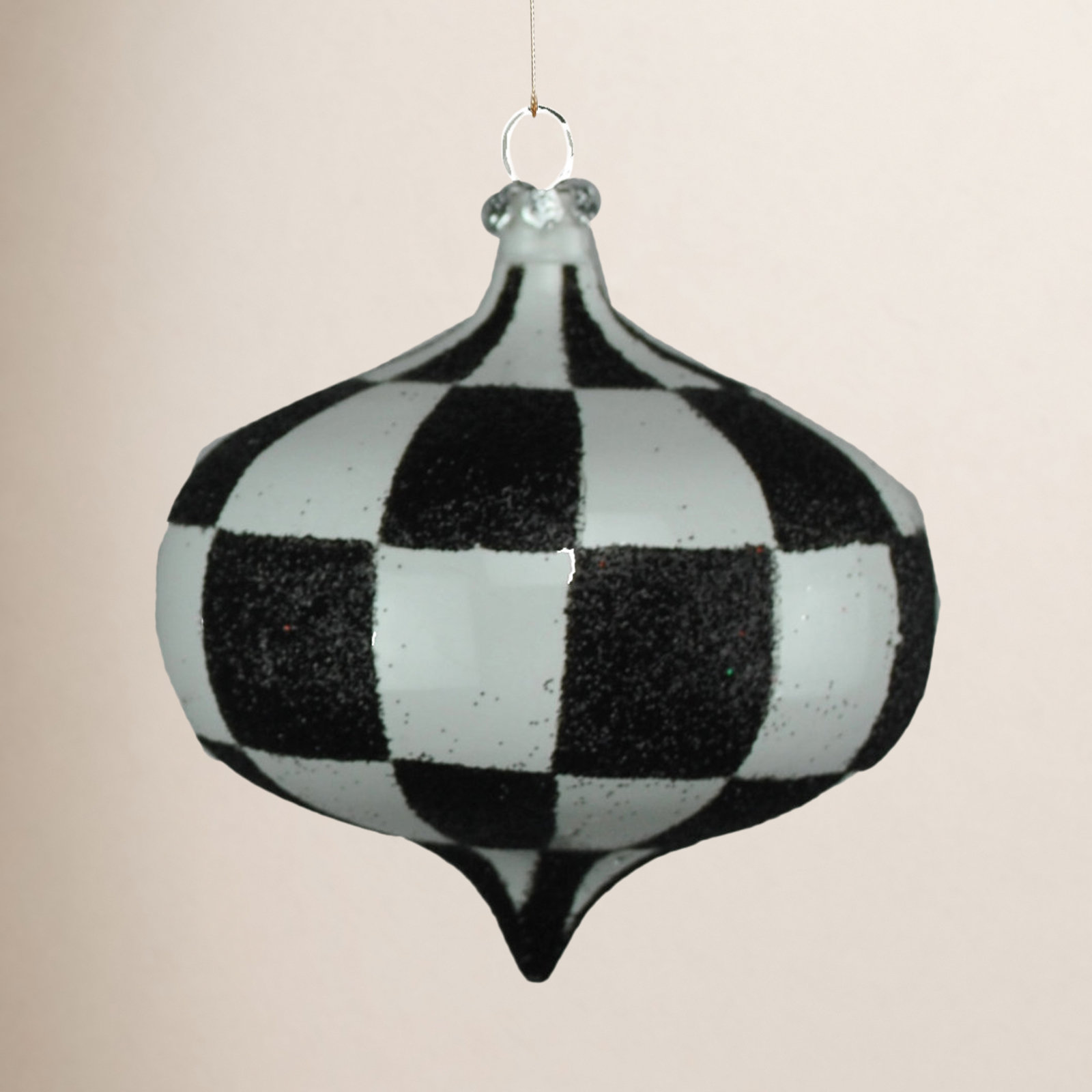 4'' Checkered Shatterproof Onion Ornament, White/Black