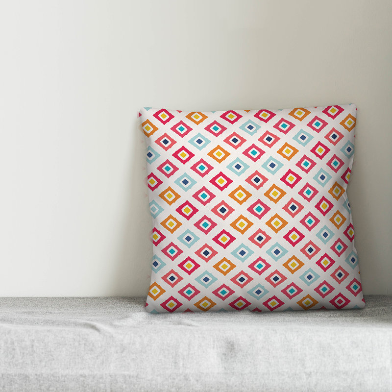  Diamonds Indoor/Outdoor Throw Pillow, 16" x 16", No Fill, Orange/Red/Aqua