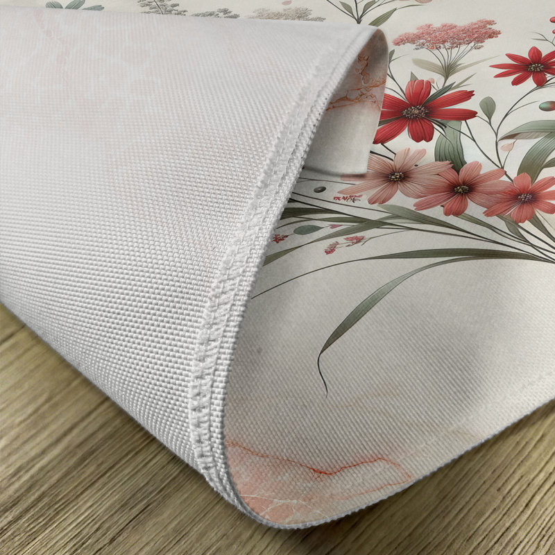 Blush Ivory Sage Green Floral Polyester Rectangle Placemats Set of 4